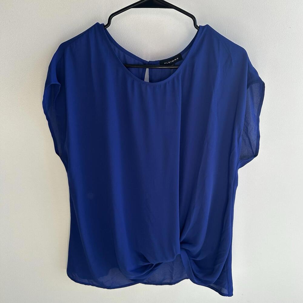 Pleione Twist Knot Front Blouse Cobalt Blue Size Large Lightweight Top NWT / $30